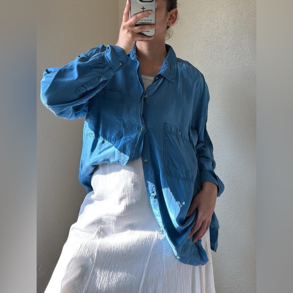 Vintage blue silk button down